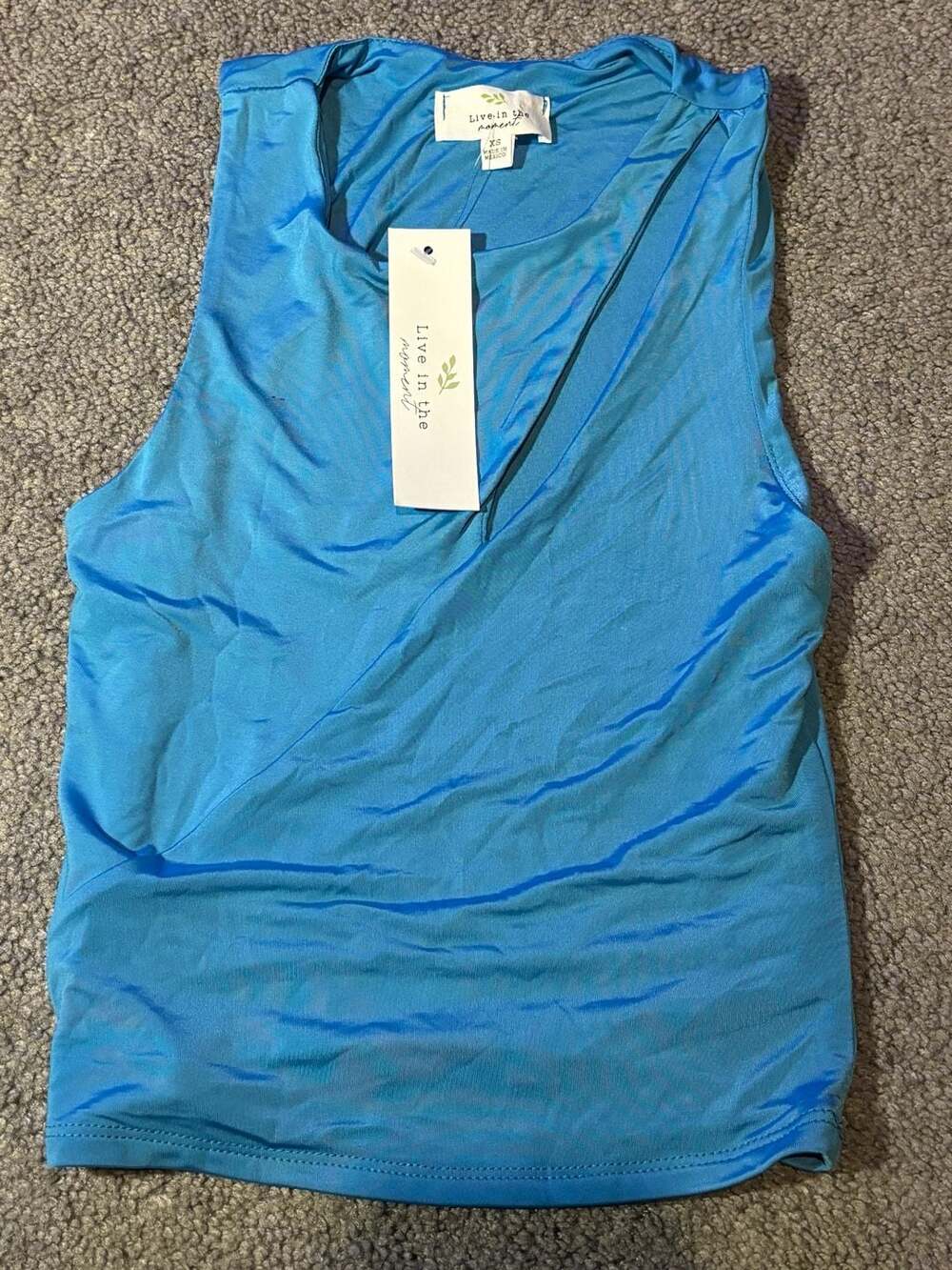 Live in the Moment Blue Cropped Tank Top NWT Size XSmall Made in Mexico Girls